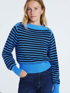 NWT Free Assembly Blue Striped Button Shoulder Sweater NWT Small Nautical Sailor